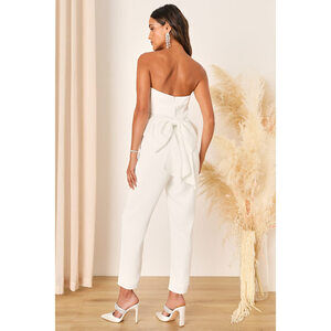 Lulus Beloved Bliss Ivory Strapless Slim Leg Bow Jumpsuit White - Size S